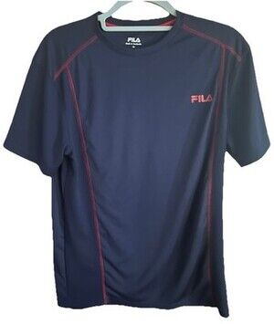 Fila 100% Polyester T-Shirt Men's Size M Blue And Red Good Pre-owned Condition